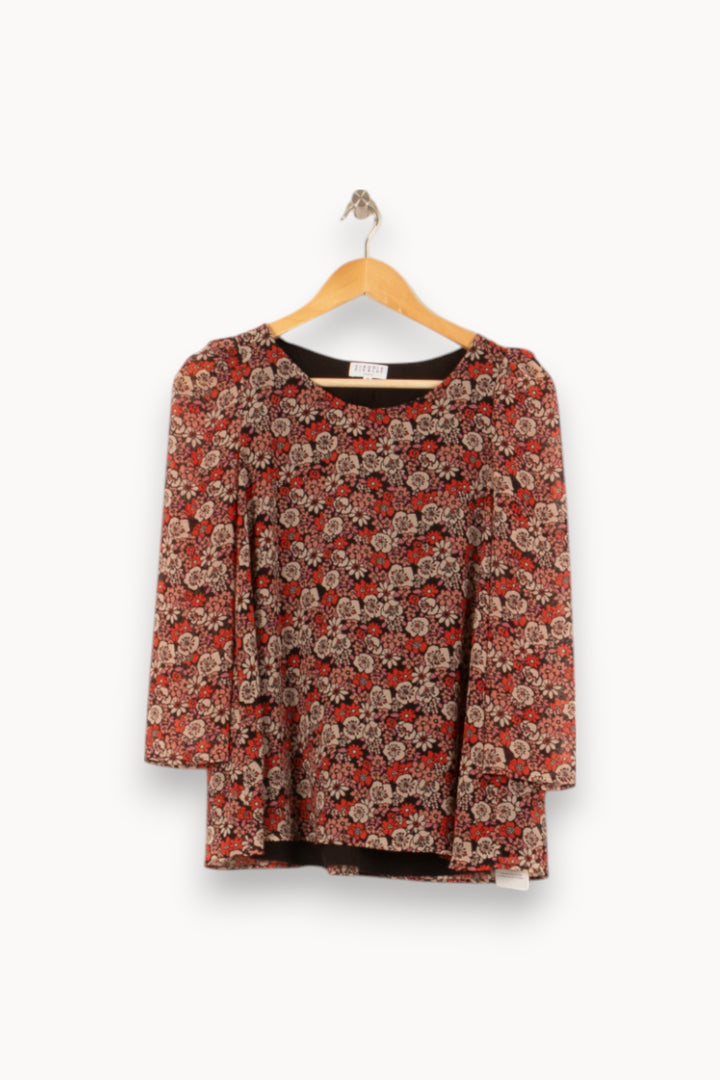 Blouse Fleurie Rouge et Beige - Taille S/36 de la marque Claudie Pierlot | RVLI1296 - Vendu par Paradigme - Image 2