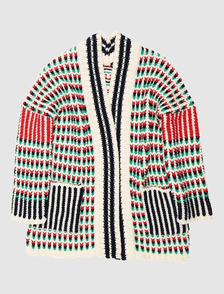 Cardigan Long En Maille Multicolore - Taille S/36