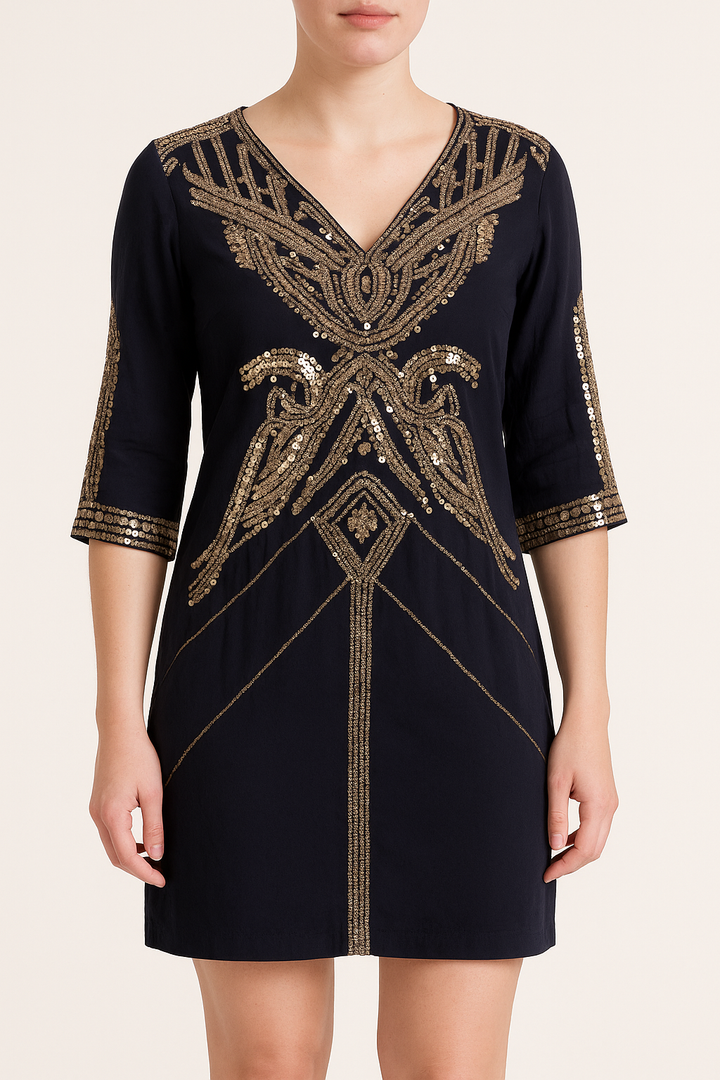 Robe Brodée Bleu et Doré - Taille M/38