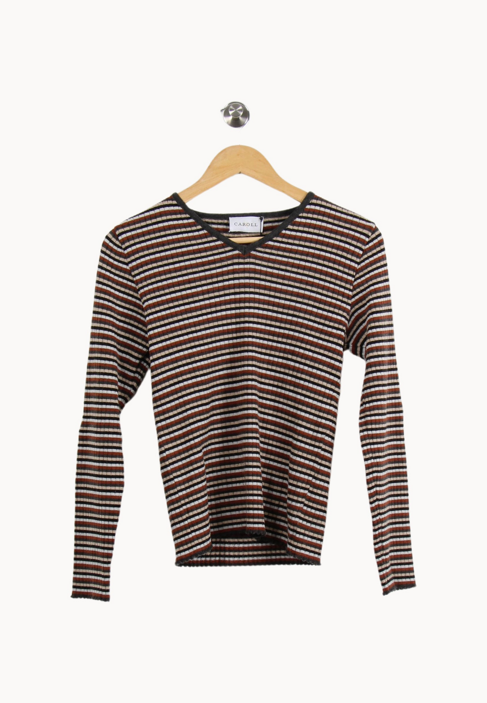 Pull Marron et Blanc - Taille L/40 de la marque Caroll | PARAD35556 - Vendu par Paradigme - Image 2