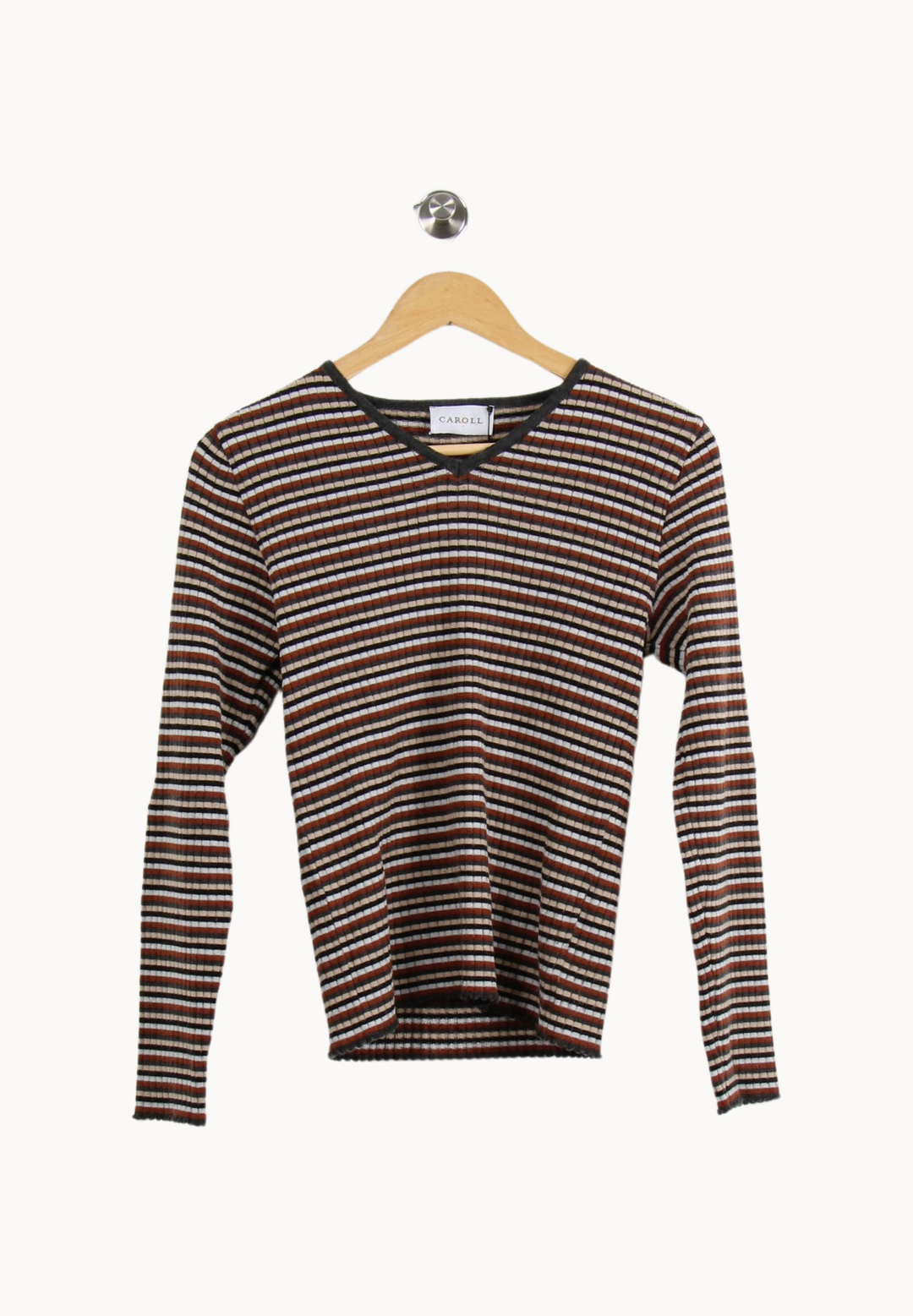 Pull Marron et Blanc - Taille L/40 de la marque Caroll | PARAD35556 - Vendu par Paradigme - Image 2