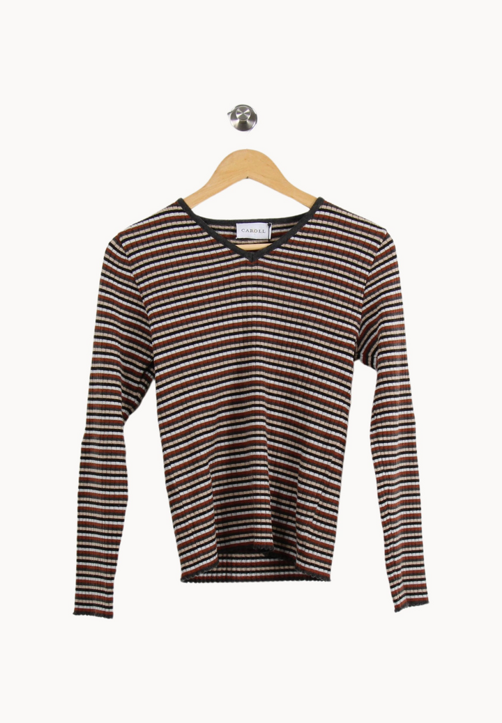 Pull Marron et Blanc - Taille L/40 de la marque Caroll | PARAD35556 - Vendu par Paradigme - Image 2