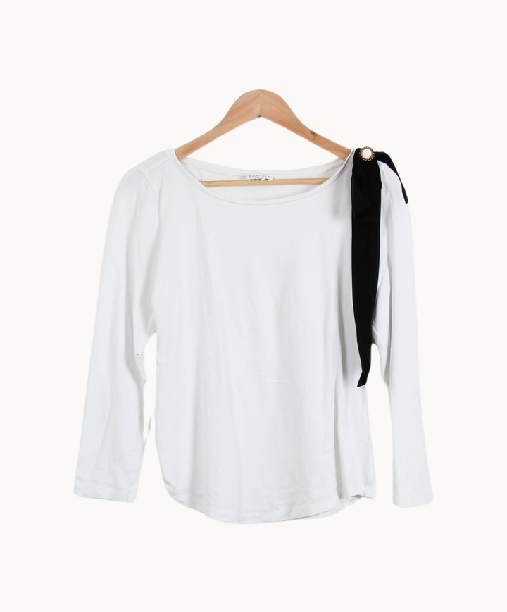 T-shirt Blanc et Noir - Taille M/38 de la marque Claudie Pierlot | PARAD67111 - Vendu par Paradigme - Image 2
