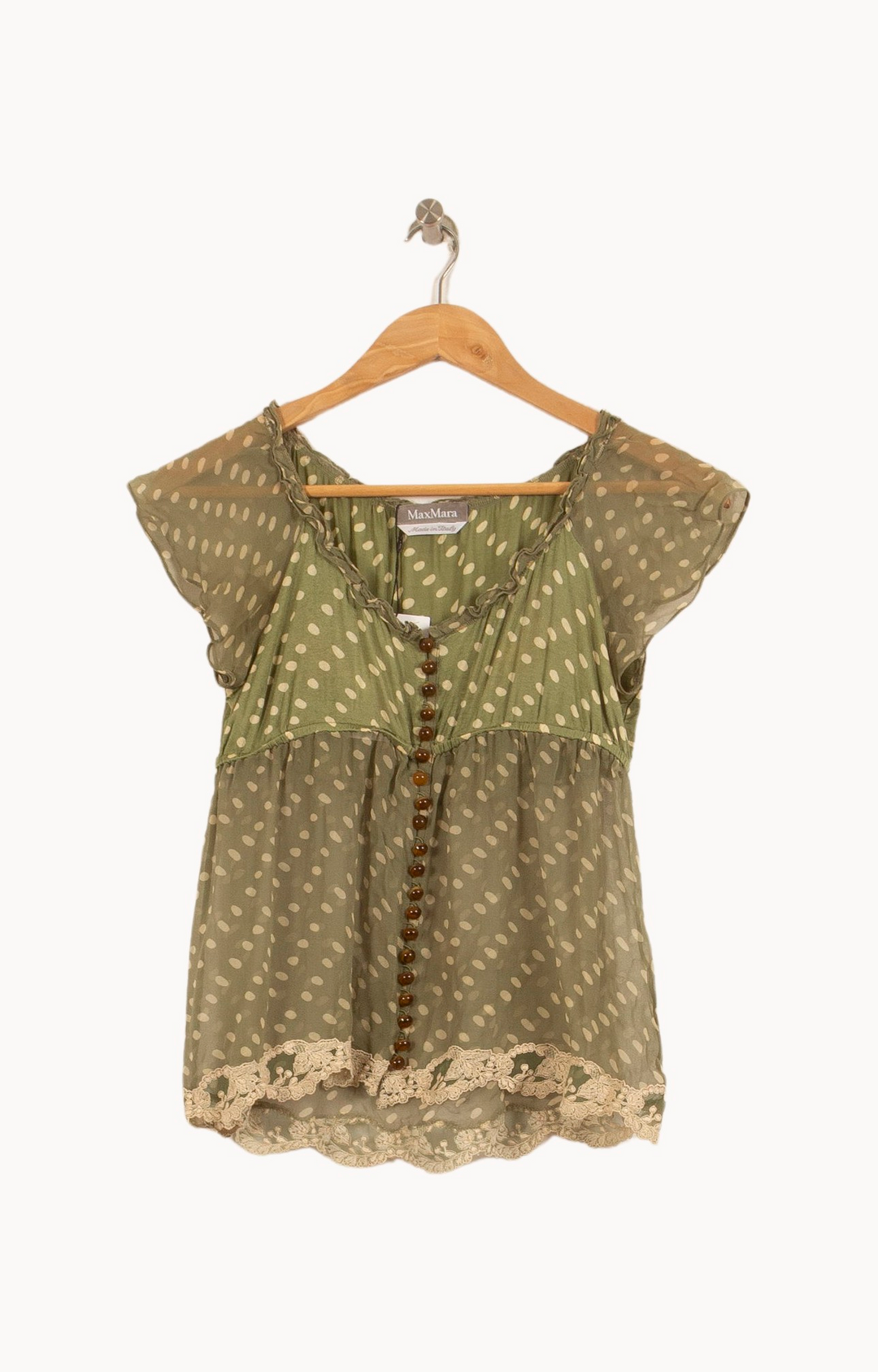 Blouse Verte et Beige - Taille M/38 de la marque Max Mara | PARAD44657 - Vendu par Paradigme - Image 2