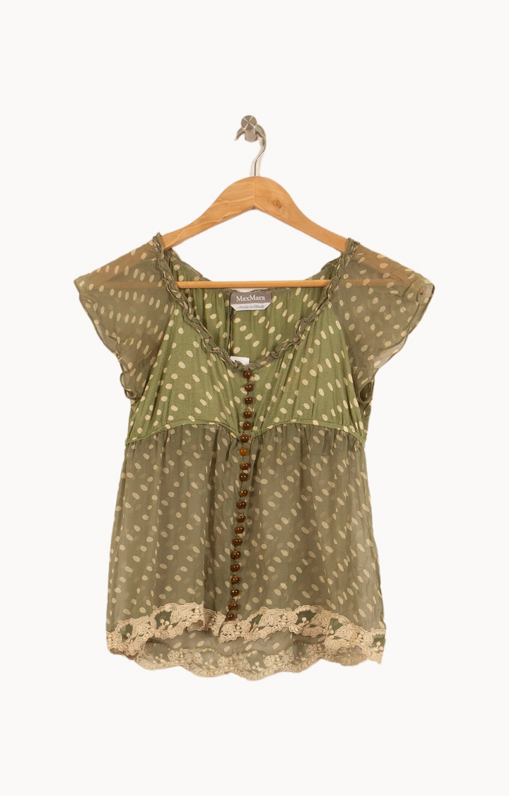 Blouse Verte et Beige - Taille M/38 de la marque Max Mara | PARAD44657 - Vendu par Paradigme - Image 2