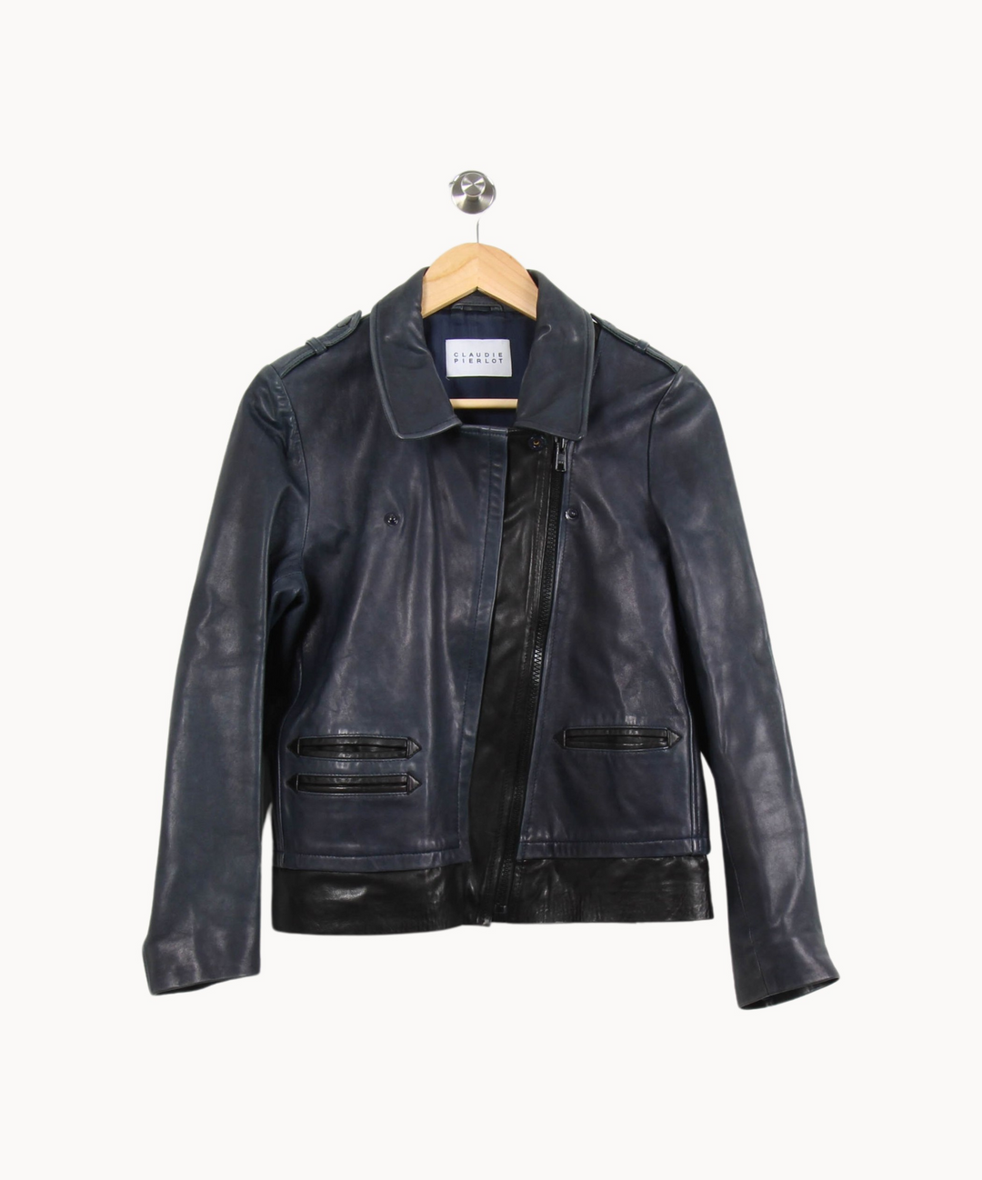 Blouson en cuir Bleu et Noir - Taille M/38 de la marque Claudie Pierlot | PARAD53081 - Vendu par Paradigme - Image 2