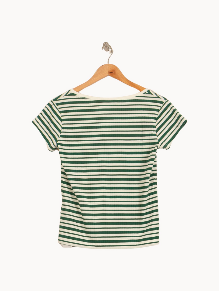 Tee-shirt Rayé Vert et Blanc - Taille XS/34 de la marque La Fée Maraboutée | PARAD53967 - Vendu par Paradigme - Image 4