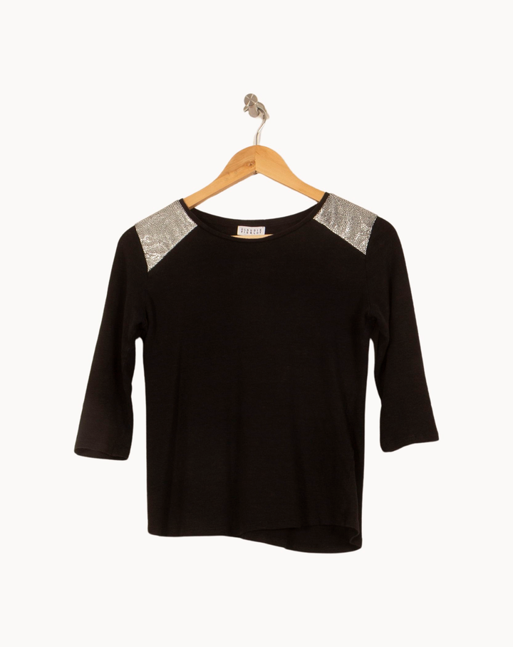T-shirt Noir et Argenté - Taille M/38 de la marque Claudie Pierlot | PARAD49950 - Vendu par Paradigme - Image 2