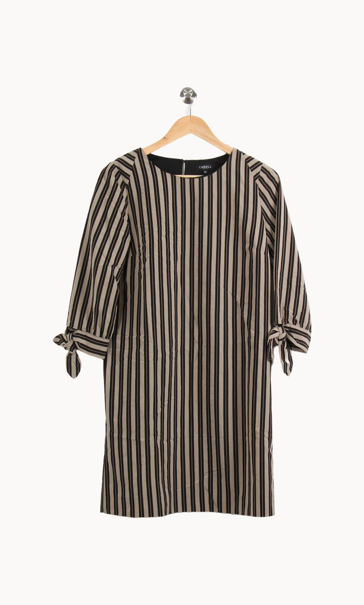 Robe Droite Rayée Noire et Beige - Taille S/36 de la marque Caroll | PARAD39567 - Vendu par Paradigme - Image 2