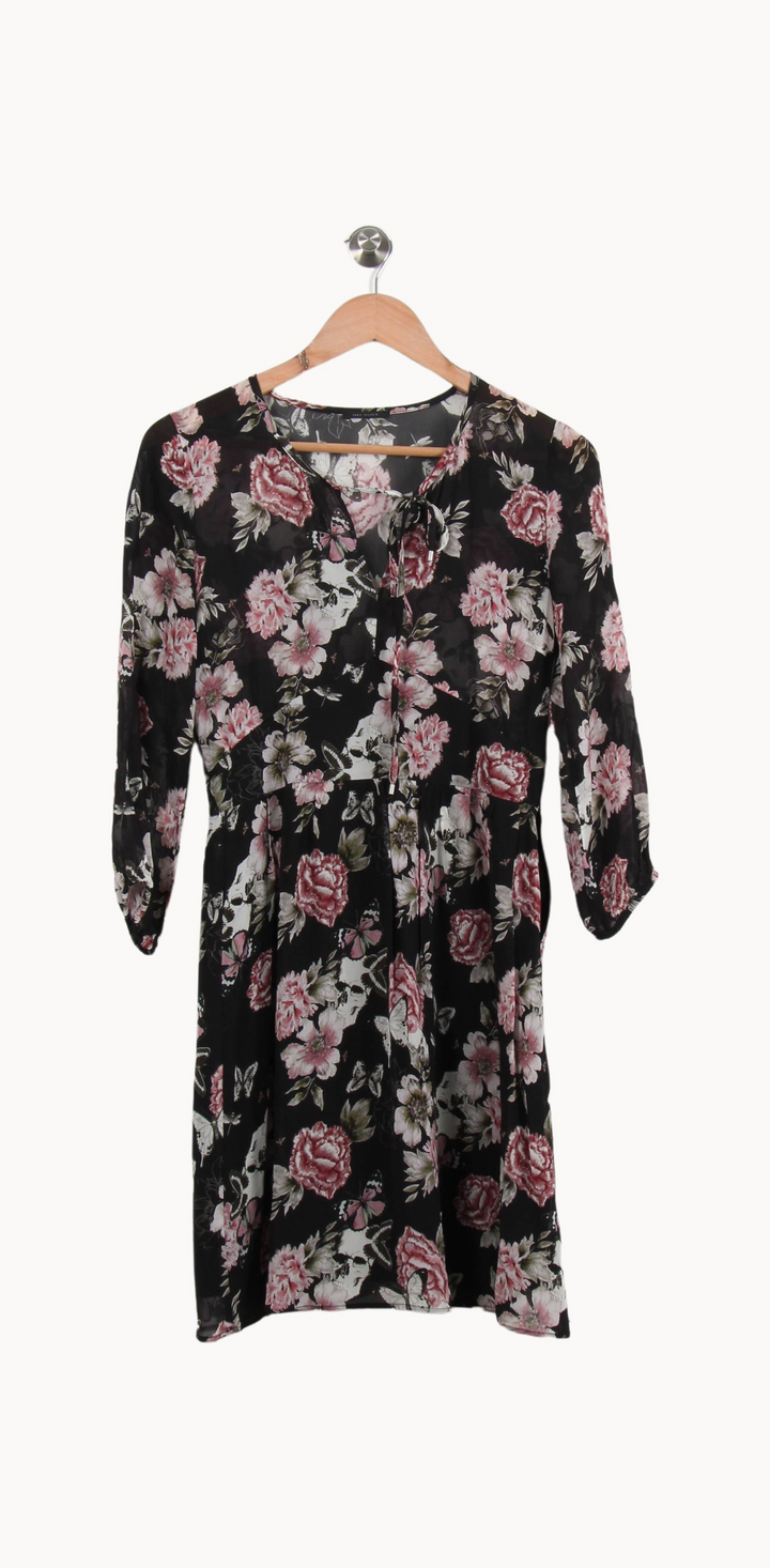 Robe Fleurie Noire et Rose - Taille XS/34 de la marque IKKS | PARAD67882 - Vendu par Paradigme - Image 2
