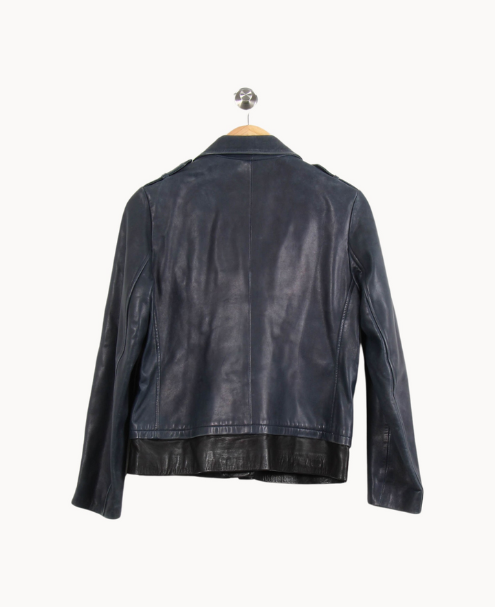 Blouson en cuir Bleu et Noir - Taille M/38 de la marque Claudie Pierlot | PARAD53081 - Vendu par Paradigme - Image 4