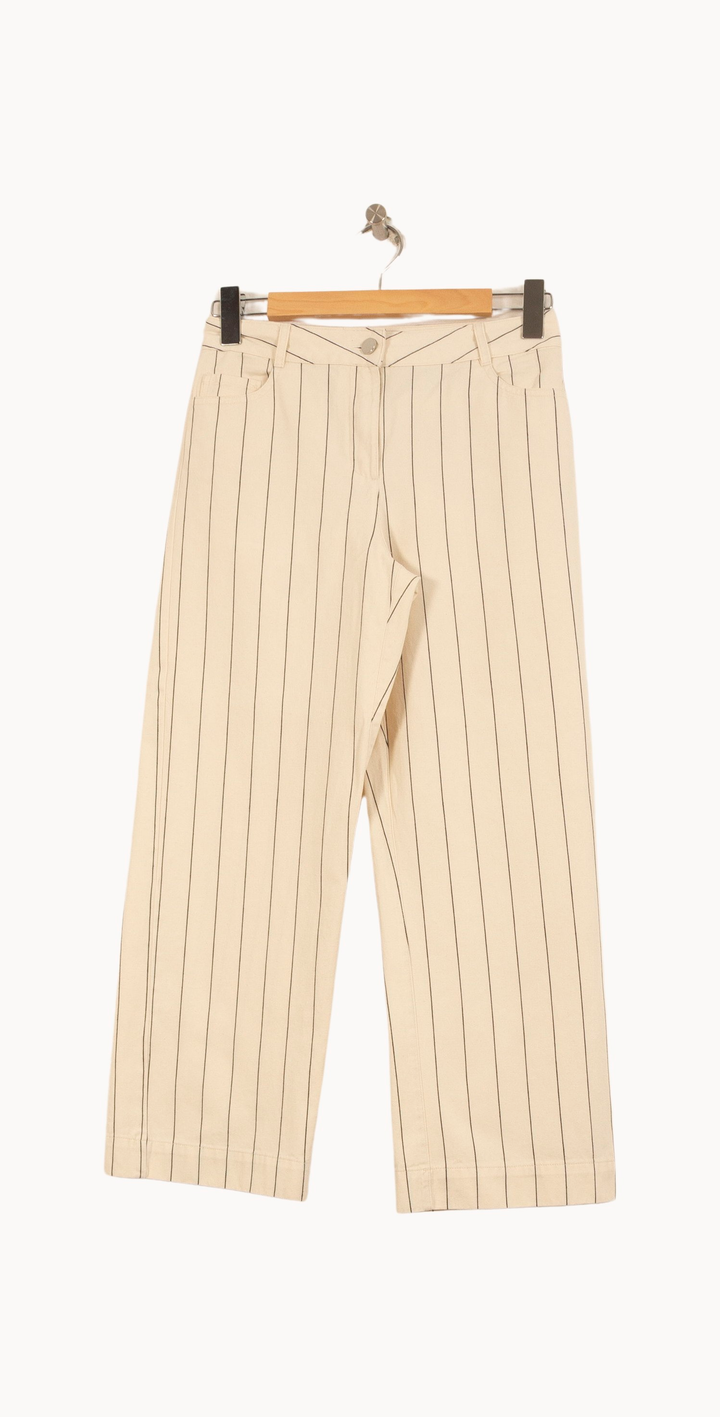 Pantalon Large Beige à Rayures Noires - Taille XS/34 de la marque Maison 123 | PARAD32042 - Vendu par Paradigme - Image 2