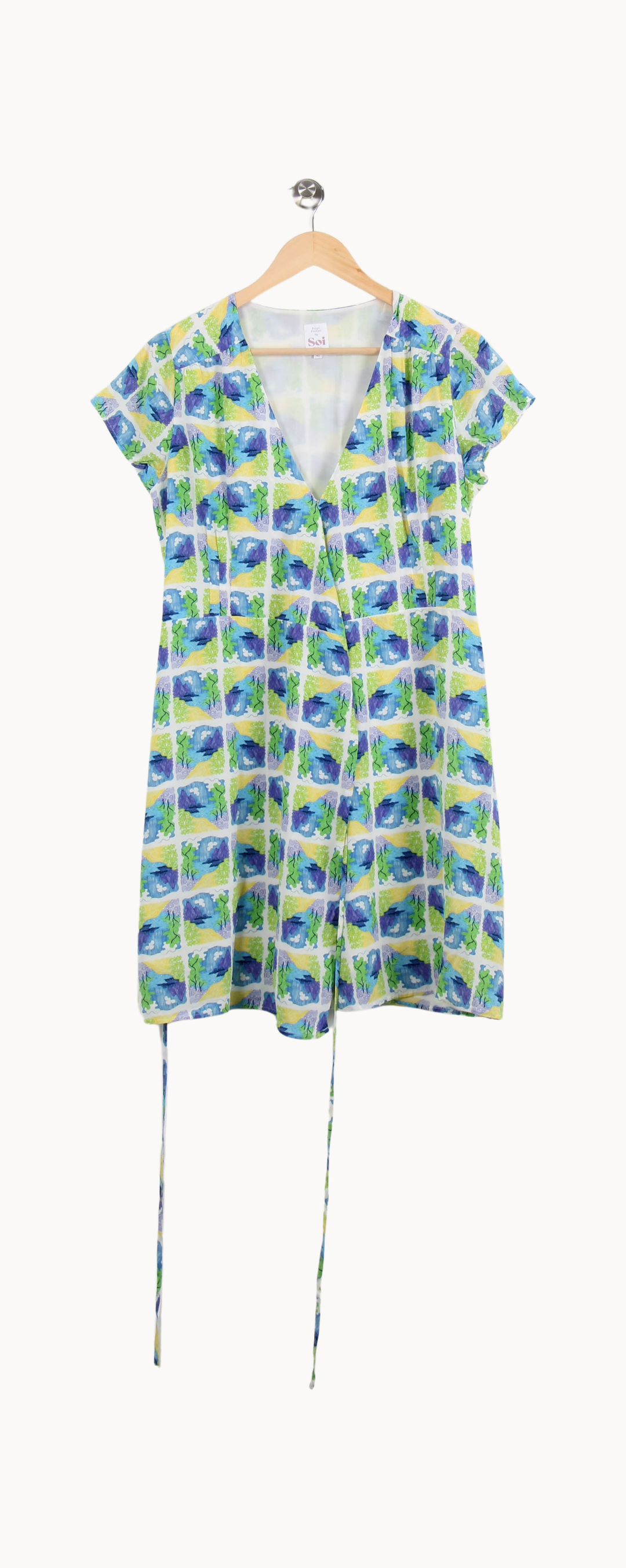 Robe Cache-Cœur Bleu et Vert - Taille L/40 de la marque Soi Paris | PARAD69094 - Vendu par Paradigme - Image 2