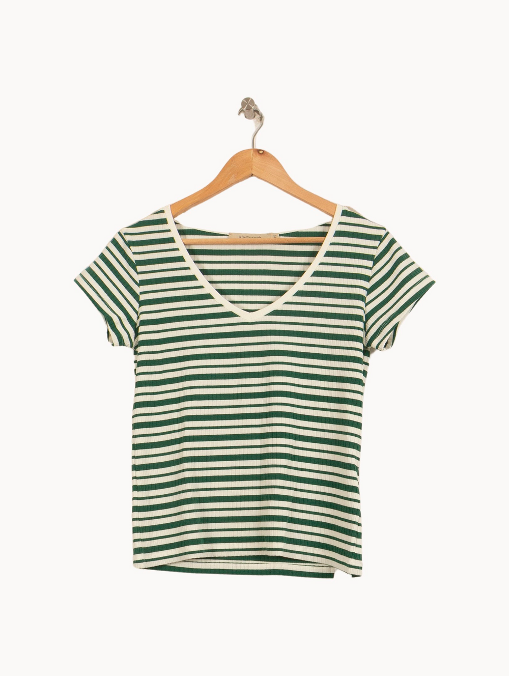 Tee-shirt Rayé Vert et Blanc - Taille XS/34 de la marque La Fée Maraboutée | PARAD53967 - Vendu par Paradigme - Image 2