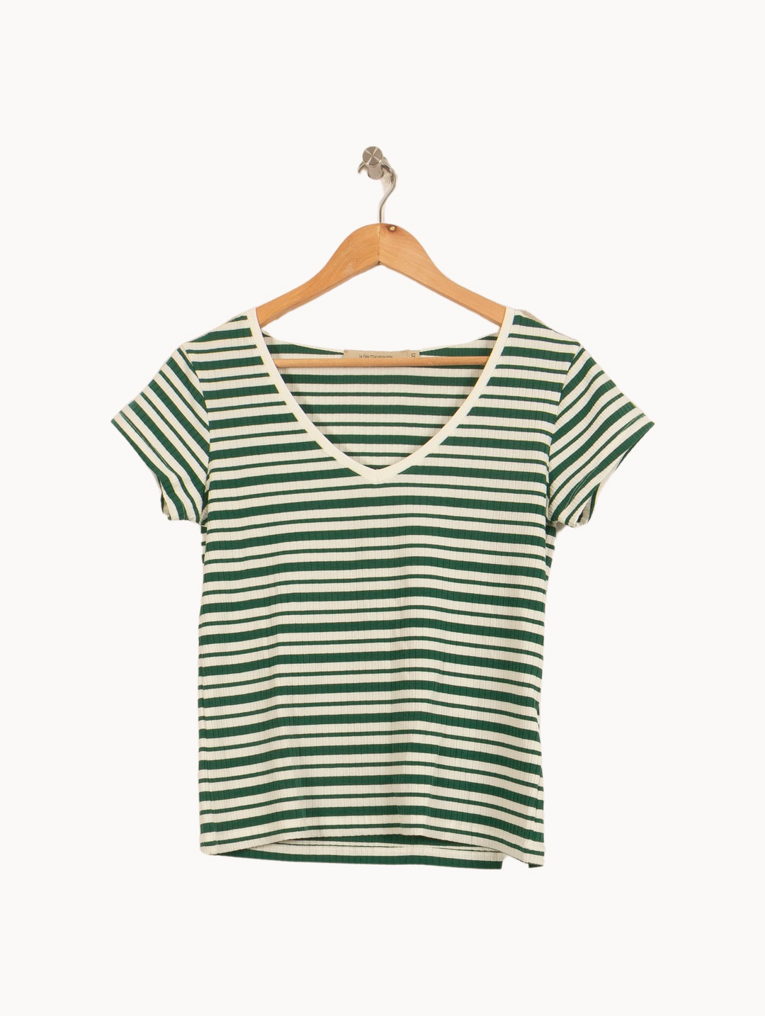 Tee-shirt Rayé Vert et Blanc - Taille XS/34 de la marque La Fée Maraboutée | PARAD53967 - Vendu par Paradigme - Image 2