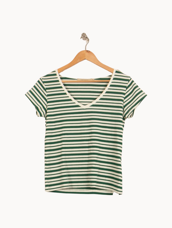 Tee-shirt Rayé Vert et Blanc - Taille XS/34 de la marque La Fée Maraboutée | PARAD53967 - Vendu par Paradigme - Image 2
