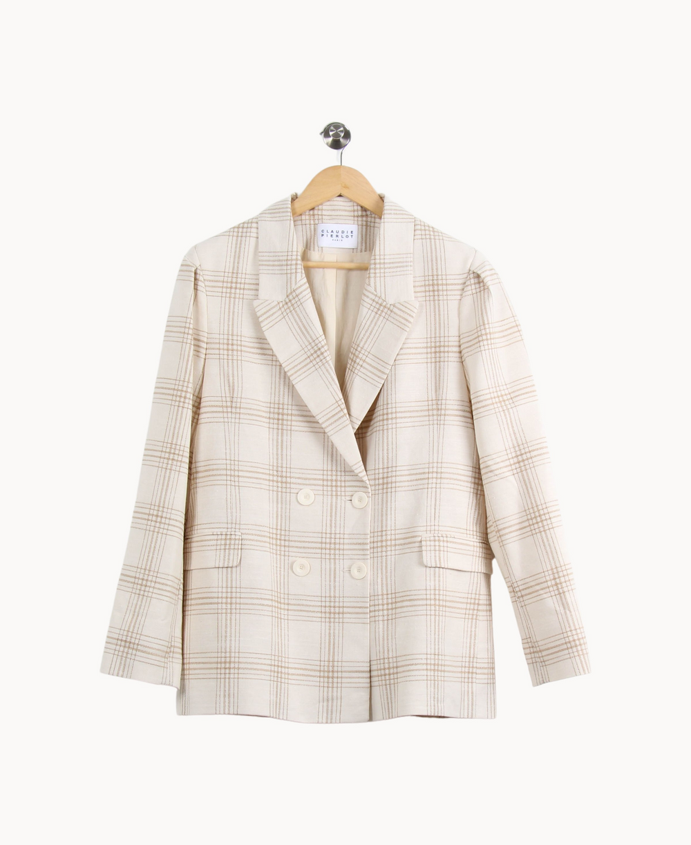 Veste Beige à Carreaux - Taille XL/42 de la marque Claudie Pierlot | PARAD64969 - Vendu par Paradigme - Image 2