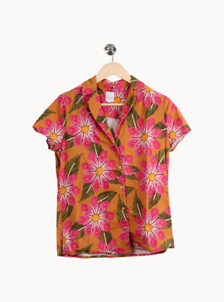 Chemise à Fleurs Orange et Rose - Taille M/38 de la marque Soi Paris | PARAD65043 - Vendu par Paradigme - Image 2