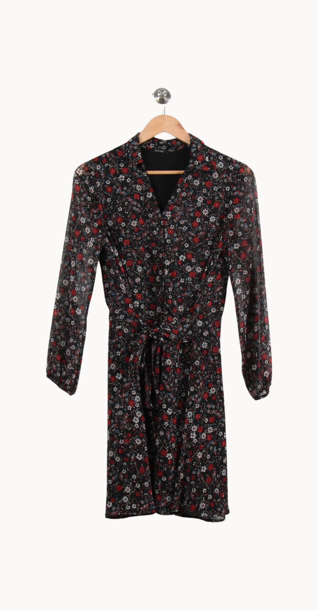 Robe Fleurie Noire et Rouge - Taille XS/34 de la marque One Step | PARAD69127 - Vendu par Paradigme - Image 2