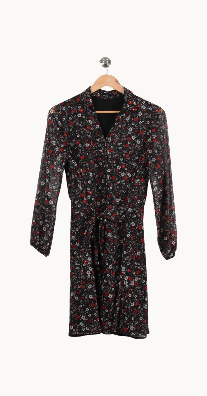 Robe Fleurie Noire et Rouge - Taille XS/34 de la marque One Step | PARAD69127 - Vendu par Paradigme - Image 2