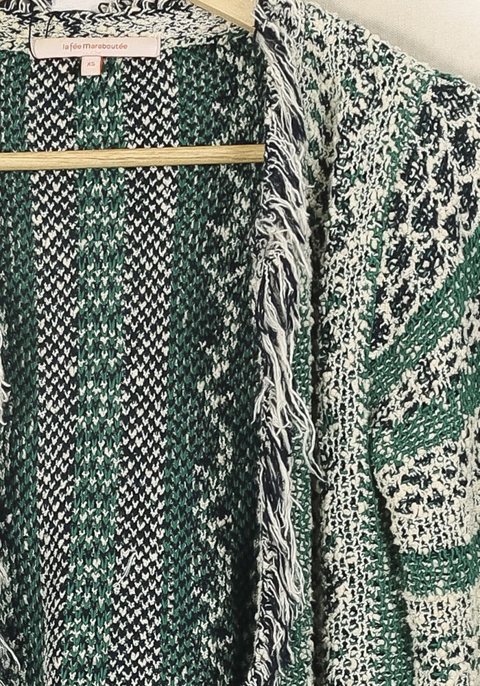 Gilet Vert et Écru - Taille XS/34 de la marque La Fée Maraboutée | PARAD26143 - Vendu par Paradigme - Image 3