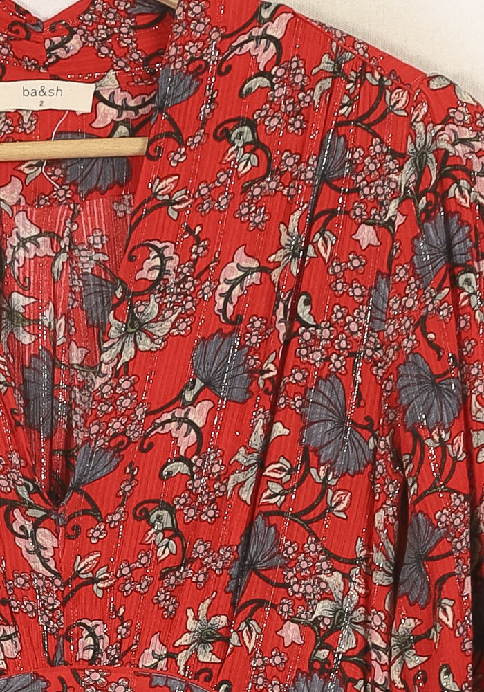 Robe Fleurie Rouge et Noire - Taille M/38 de la marque ba&sh | PARAD69104 - Vendu par Paradigme - Image 3