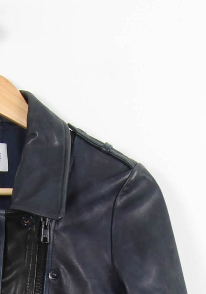 Blouson en cuir Bleu et Noir - Taille M/38 de la marque Claudie Pierlot | PARAD53081 - Vendu par Paradigme - Image 3