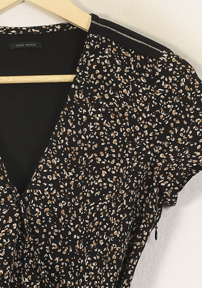 Robe portefeuille noire et beige - Taille XS/34 de la marque IKKS | PARAD66664 - Vendu par Paradigme - Image 3