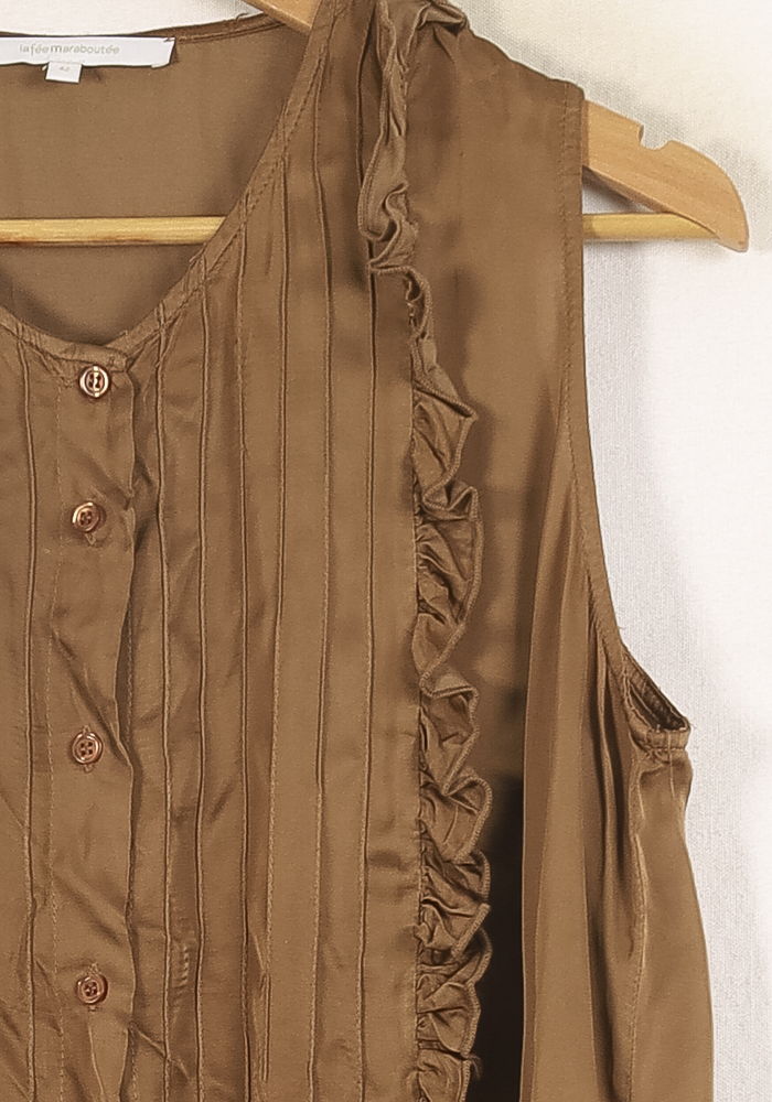 Blouse Sans Manches Marron - Taille XL/42 de la marque La Fée Maraboutée | PARAD50763 - Vendu par Paradigme - Image 3