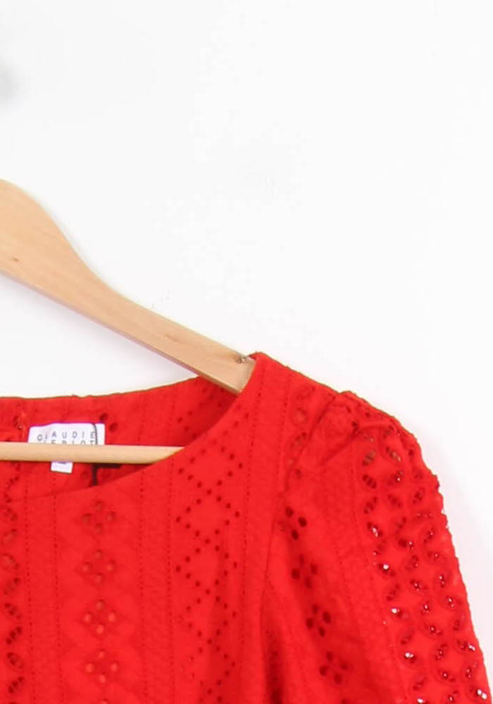 Robe Brodée Rouge - Taille M/38 de la marque Claudie Pierlot | PARAD39657 - Vendu par Paradigme - Image 3