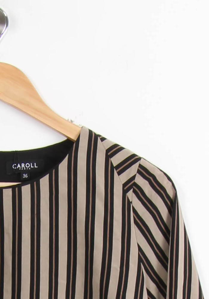 Robe Droite Rayée Noire et Beige - Taille S/36 de la marque Caroll | PARAD39567 - Vendu par Paradigme - Image 3