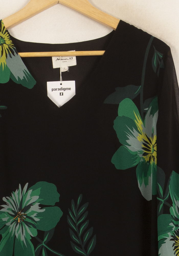 Robe Fleurie Noire et Verte - Taille M/38 de la marque Maison 123 | PARAD65063 - Vendu par Paradigme - Image 3