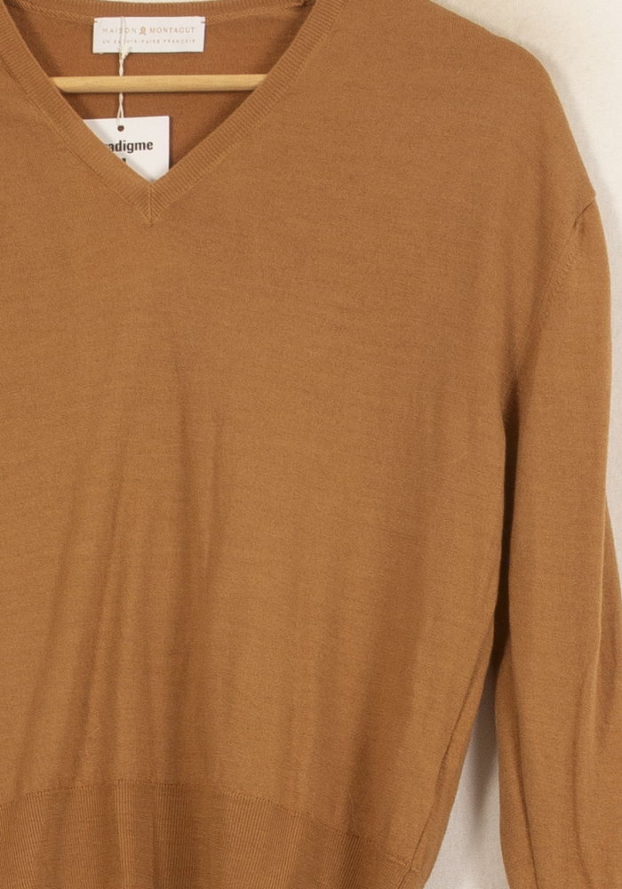 Pull Col V Camel - Taille XS/34 de la marque Maison Montagut | PARAD62607 - Vendu par Paradigme - Image 3