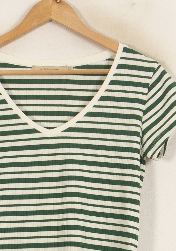 Tee-shirt Rayé Vert et Blanc - Taille XS/34 de la marque La Fée Maraboutée | PARAD53967 - Vendu par Paradigme - Image 3