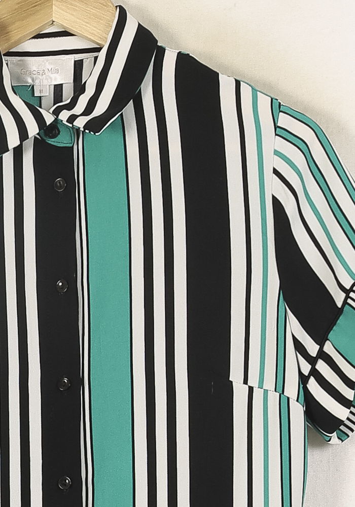 Robe Chemise Noire et Verte - Taille M/38 de la marque Grace & Mila | PARAD66653 - Vendu par Paradigme - Image 3