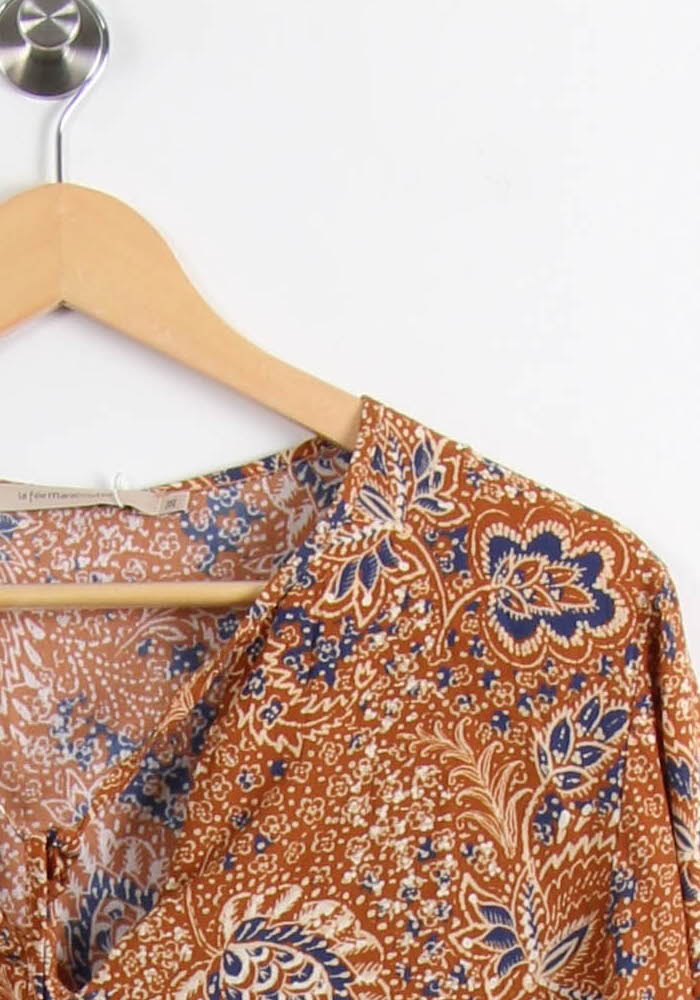 Blouse Marron et Bleue - Taille M/38 de la marque La Fée Maraboutée | PARAD64932 - Vendu par Paradigme - Image 3