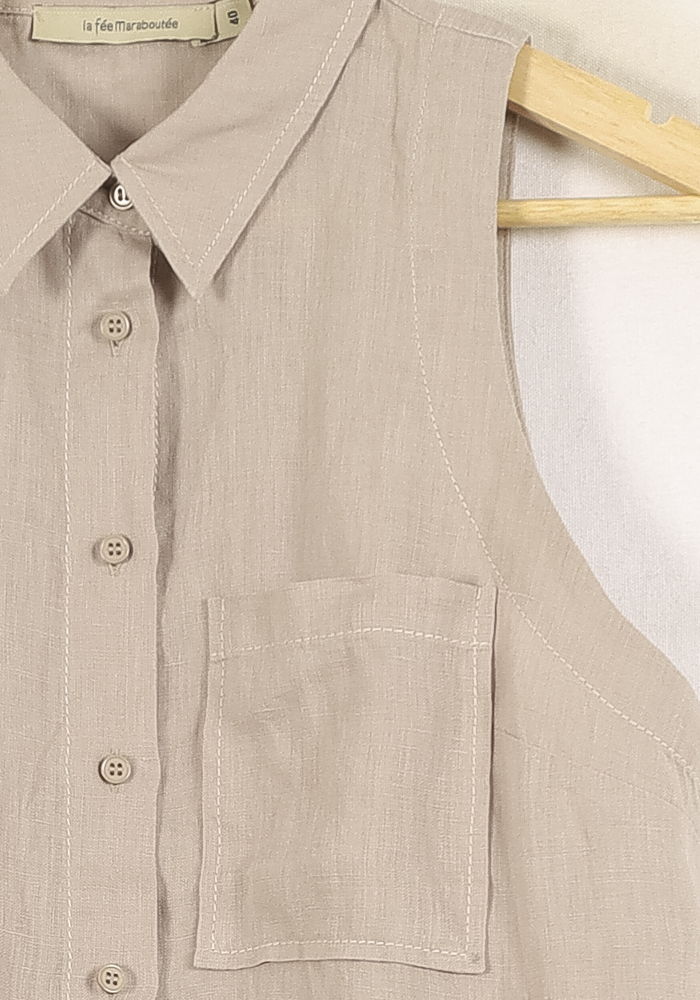 Chemisier Sans Manches Beige - Taille L/40 de la marque La Fée Maraboutée | PARAD52907 - Vendu par Paradigme - Image 3