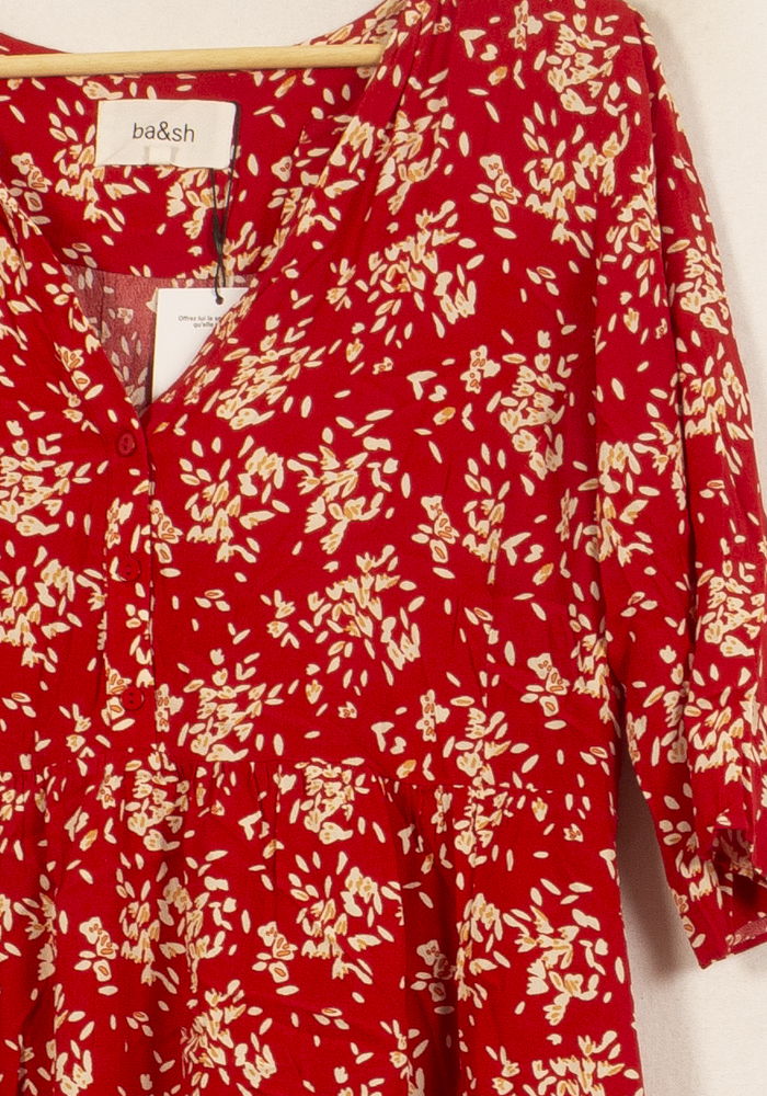 Robe Fleurie Rouge et Blanche - Taille M/38 de la marque ba&sh | PARAD46321 - Vendu par Paradigme - Image 3