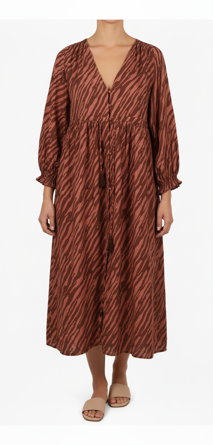 Robe Longue Marron et Rose - Taille S/36
