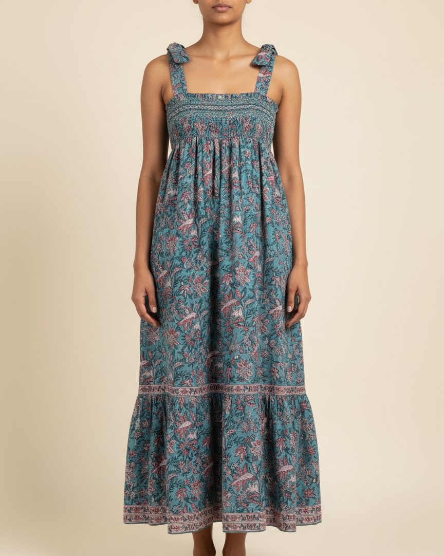 Robe Longue Bleue et Rose - Taille S/36