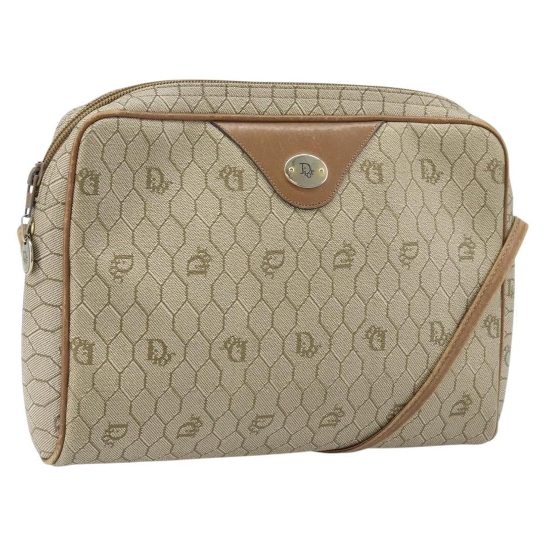 Christian Dior Vintage Honeycomb Shoulder Bag Canvas and Leather