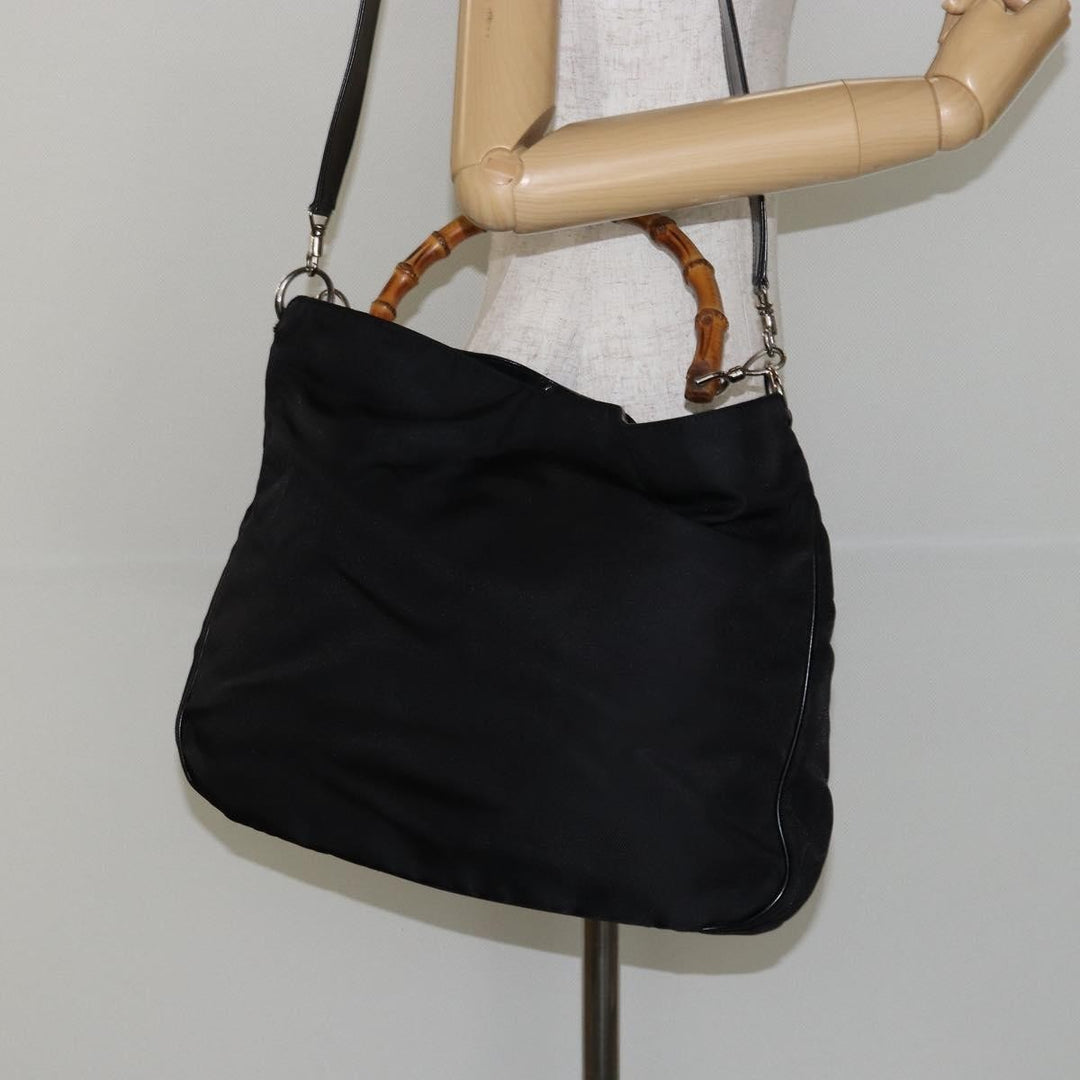 Gucci Vintage Bamboo Handle Open Hobo Nylon