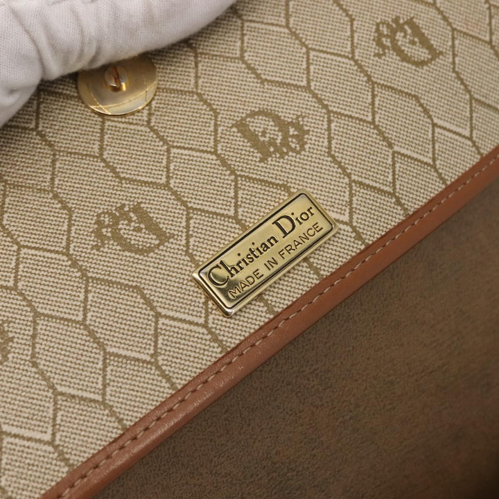 Christian Dior Vintage Honeycomb Flap Crossbody Bag Canvas and Leather