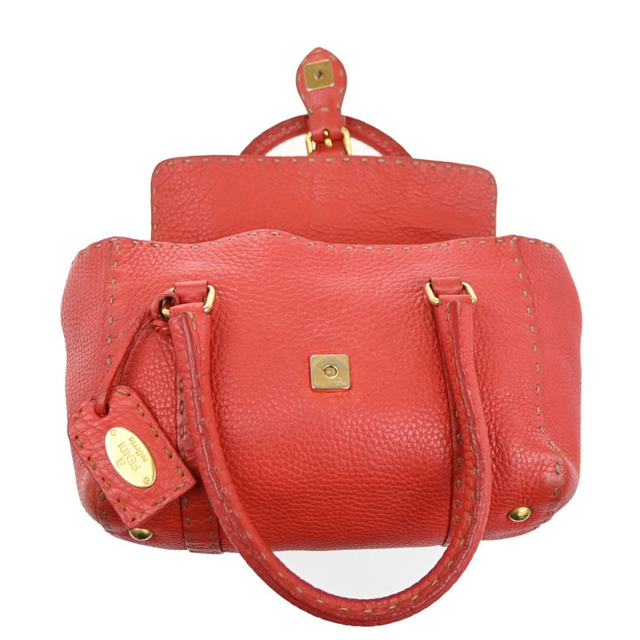 Fendi Selleria Linda Satchel Pebbled Leather