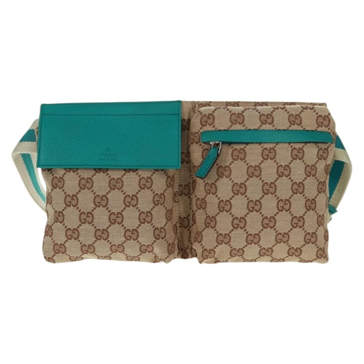 Gucci Vintage Double Belt Bag GG Canvas with Leather