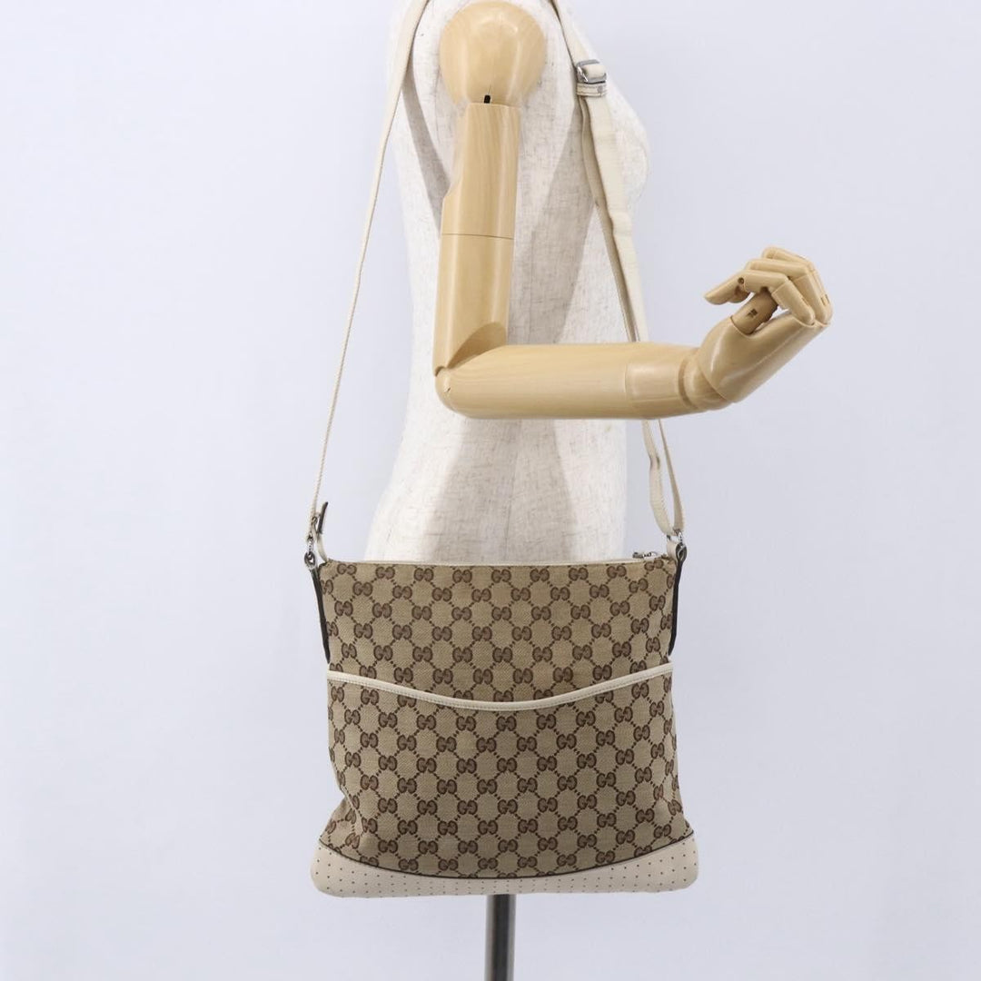 Gucci Zip Messenger Bag GG Canvas with Perforated Leather
