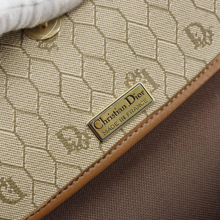Christian Dior Vintage Honeycomb Shoulder Bag Canvas and Leather