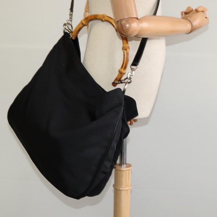Gucci Vintage Bamboo Handle Open Hobo Nylon