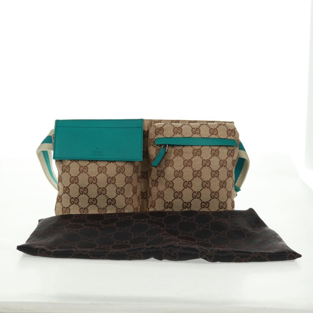 Gucci Vintage Double Belt Bag GG Canvas with Leather