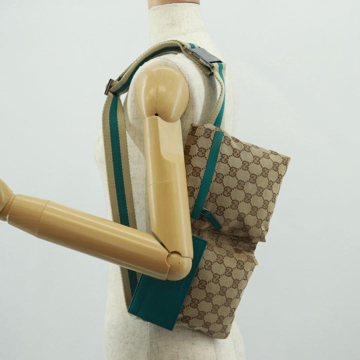 Gucci Vintage Double Belt Bag GG Canvas with Leather